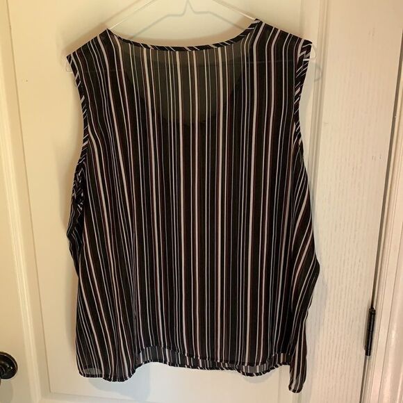 Faded Glory Striped Sheer Tank blouse red black white 18w - Picture 4 of 7